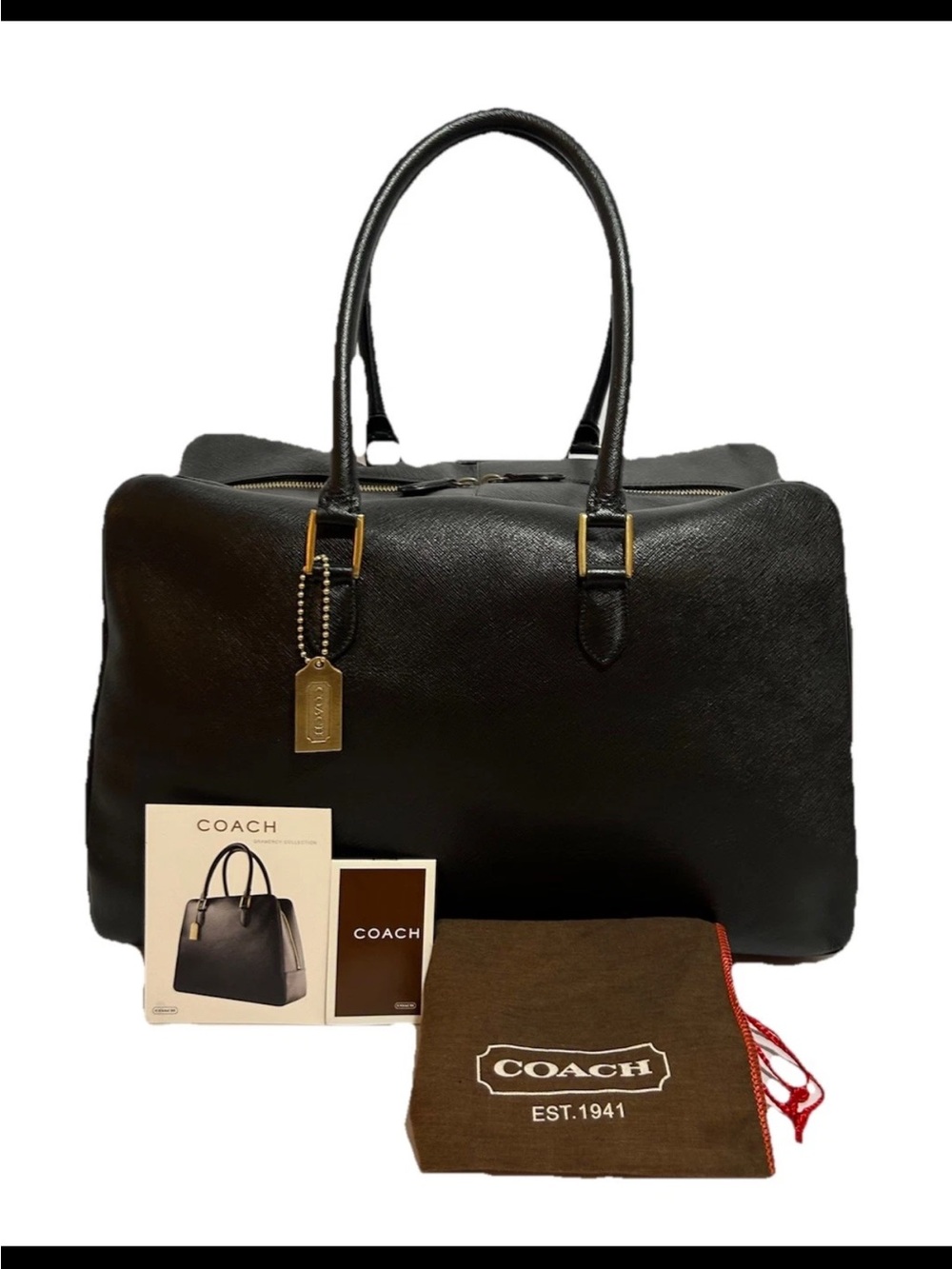 Coach XL Gramercy Duffle/Train Bag, Black Leather, Made in Italy, *RARE/VINTAGE*